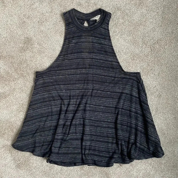 Express Tops - Express One Eleven Knit Sleeveless Striped Halter Top Open Back Black Gray S